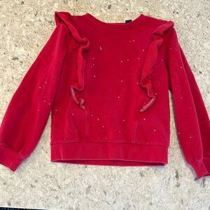 Red Ruffled Sweatshirt with Sparkle Accents